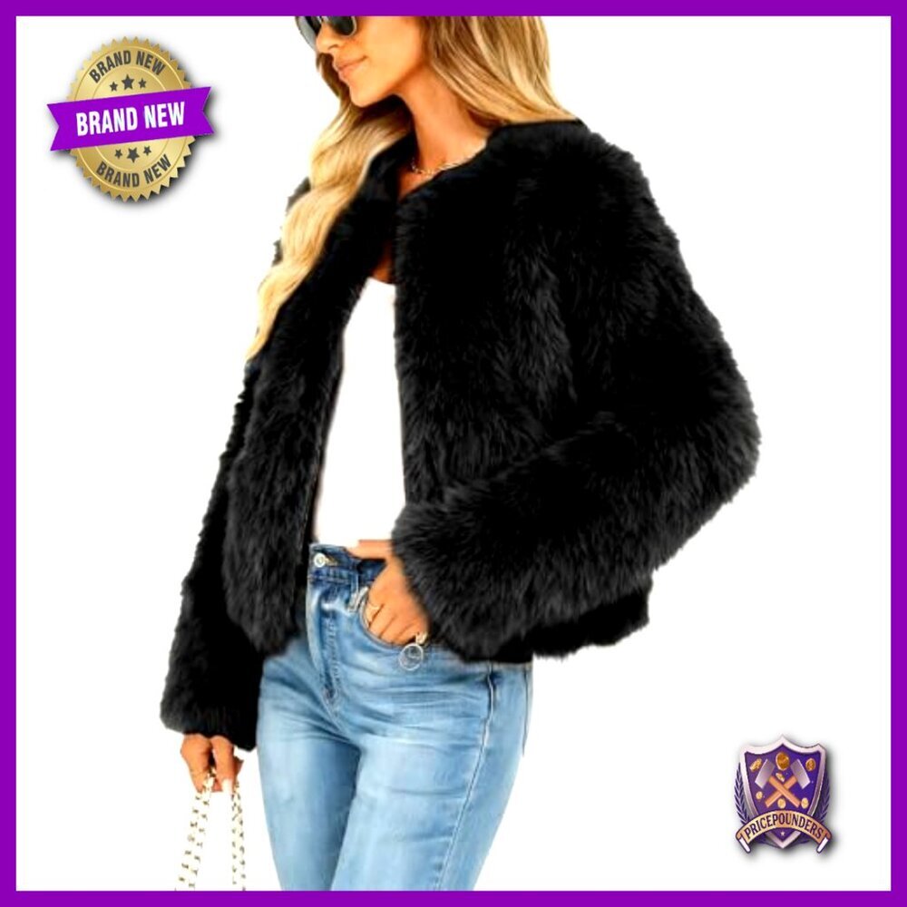 Faux Fur Cropped Jacket Winter Warm Zip Up Outerwear Long Sleeve - Picture 3 of 7